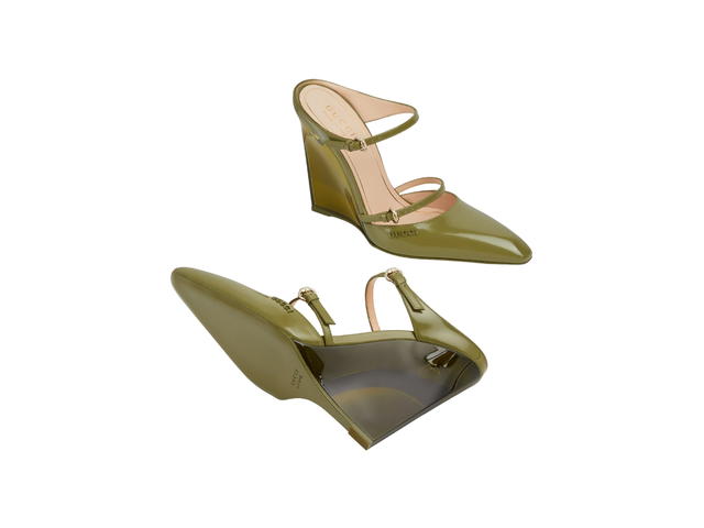 Gucci Gucci Wedge Mule In Dark Green Shiny Leather With Light Gold Toned Hardware Dark Green - view 3