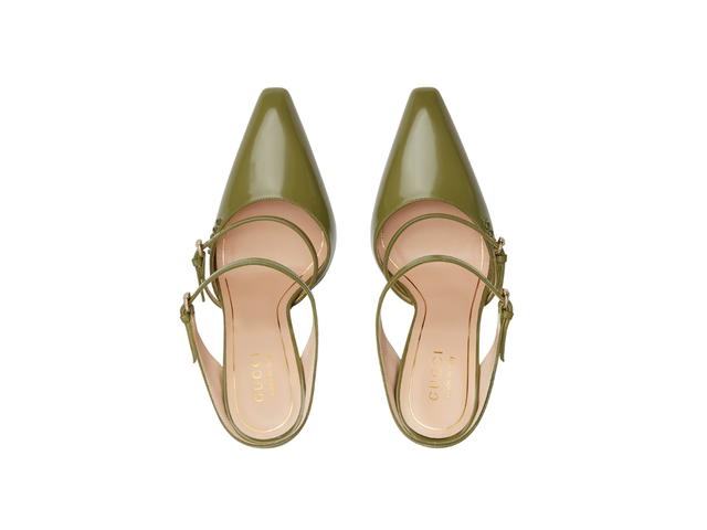 Gucci Gucci Wedge Mule In Dark Green Shiny Leather With Light Gold Toned Hardware Dark Green - view 4