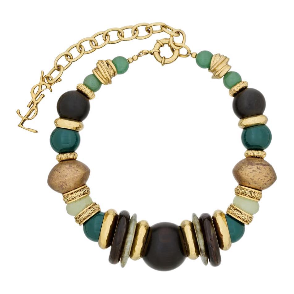 Saint Laurent Saint Laurent Aventurine Quartz, Snakeskin Print Stone, Ebony Stone, Resin, Metal Necklaces Women's Multicolor
