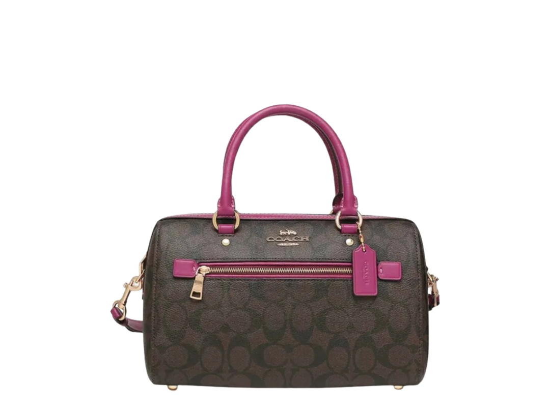 Coach Coach Rowan Satchel In Signature Canvas Brown Dark Magenta