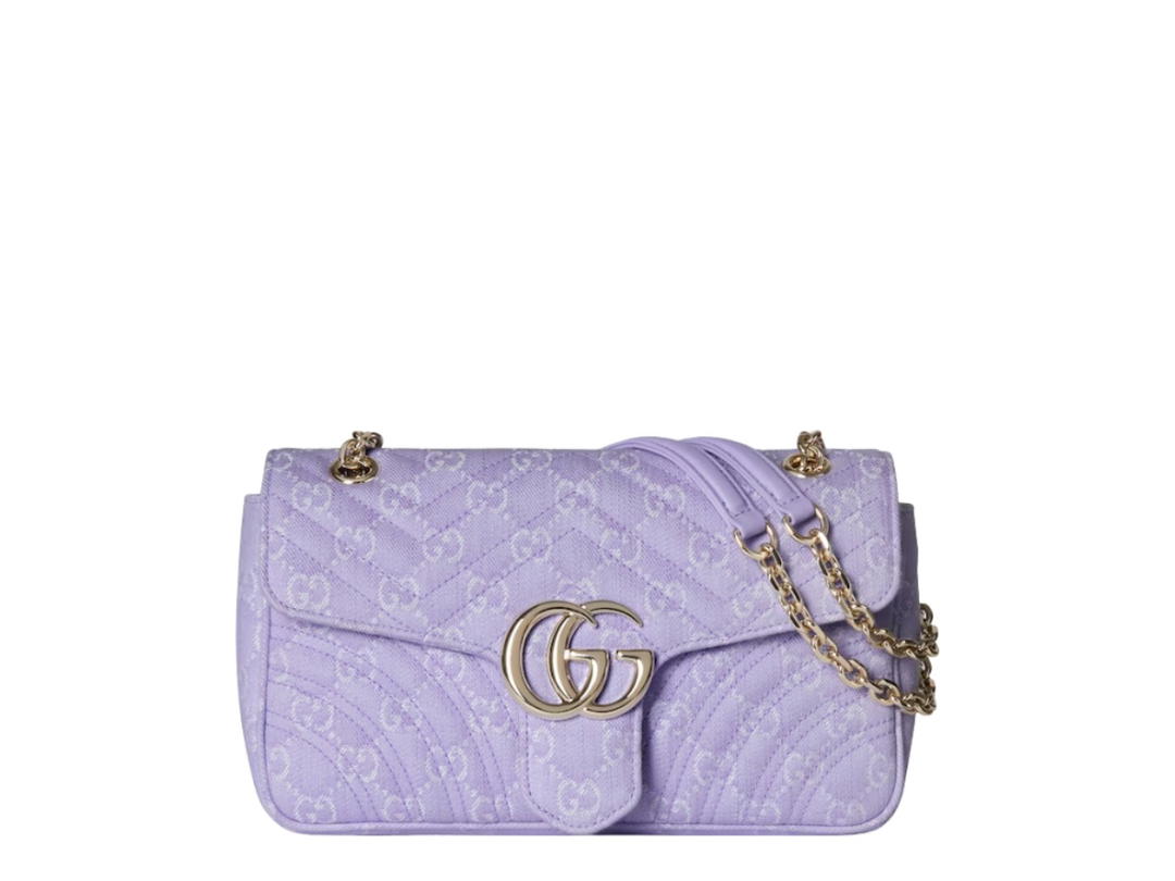 Gucci Gucci GG Marmont Medium In GG Matelassé Denim Lilac And White Chevron With Light Gold Tone Hardware
