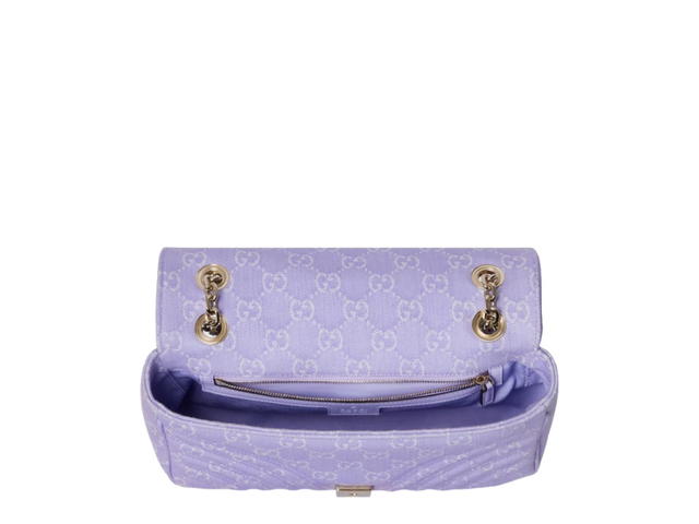 Gucci Gucci GG Marmont Medium In GG Matelassé Denim Lilac And White Chevron With Light Gold Tone Hardware - view 2