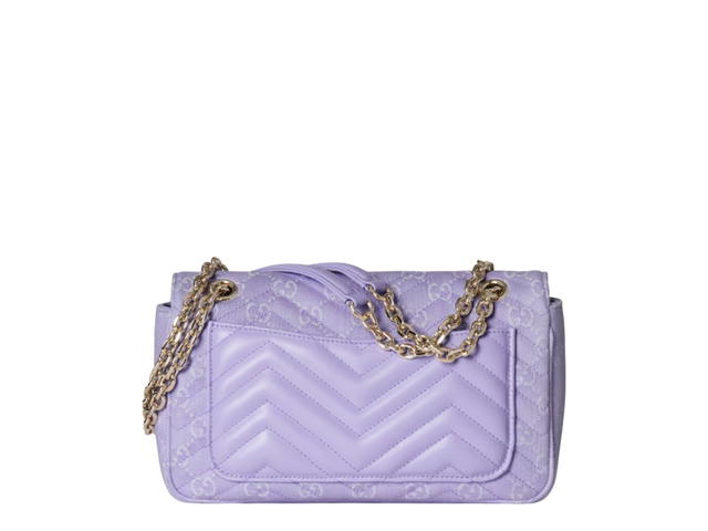 Gucci Gucci GG Marmont Medium In GG Matelassé Denim Lilac And White Chevron With Light Gold Tone Hardware - view 3