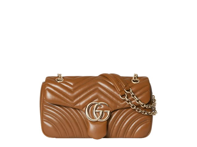 Gucci Gucci GG Marmont Medium In Brown Chevron Matelassé Lambskin With Light Gold Tone Hardware - view 1