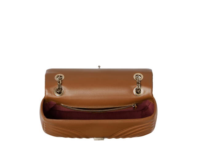Gucci Gucci GG Marmont Medium In Brown Chevron Matelassé Lambskin With Light Gold Tone Hardware - view 2