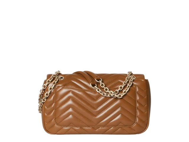 Gucci Gucci GG Marmont Medium In Brown Chevron Matelassé Lambskin With Light Gold Tone Hardware - view 3