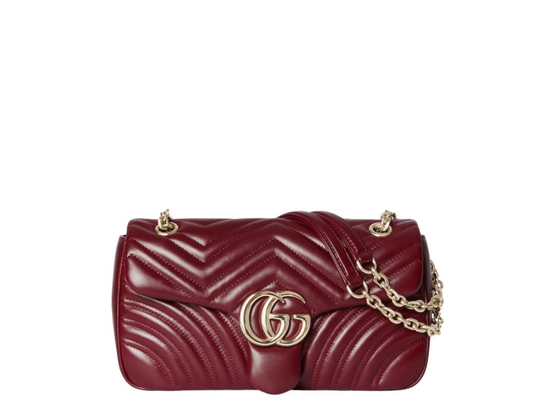 Gucci Gucci GG Marmont Medium In Chevron Matelassé lambskin in Gucci Rosso Ancora Red With Light Gold Tone Hardware