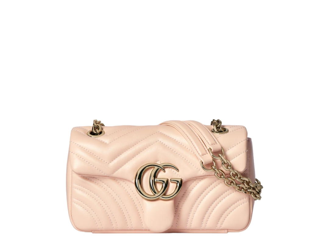 Gucci Gucci GG Marmont Small In Matelassé Lambskin Pale Pink Chevron With Light Gold Tone Hardware