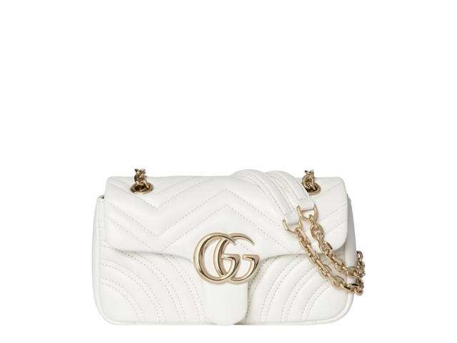 Gucci Gucci GG Marmont Small In White Chevron Matelassé Lambskin With Light Gold Tone Hardware - view 1