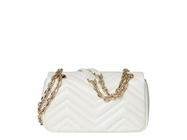 Gucci Gucci GG Marmont Small In White Chevron Matelassé Lambskin With Light Gold Tone Hardware - view 3