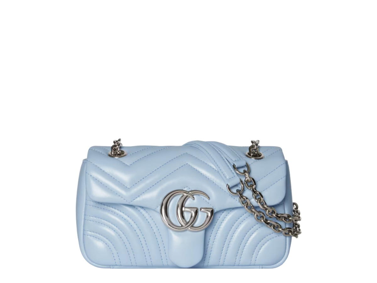 Gucci Gucci GG Marmont Small In Blue Chevron Matelassé Lambskin With Silver Tone Hardware