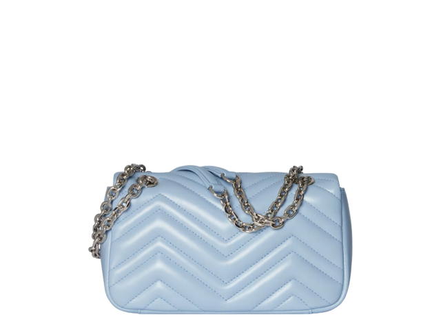 Gucci Gucci GG Marmont Small In Blue Chevron Matelassé Lambskin With Silver Tone Hardware - view 3