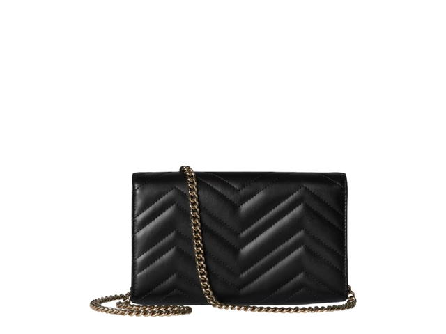 Gucci Gucci GG Marmont Wallet On Chain In Black chevron Matelassé Leather With Light Gold Tone Hardware - view 2