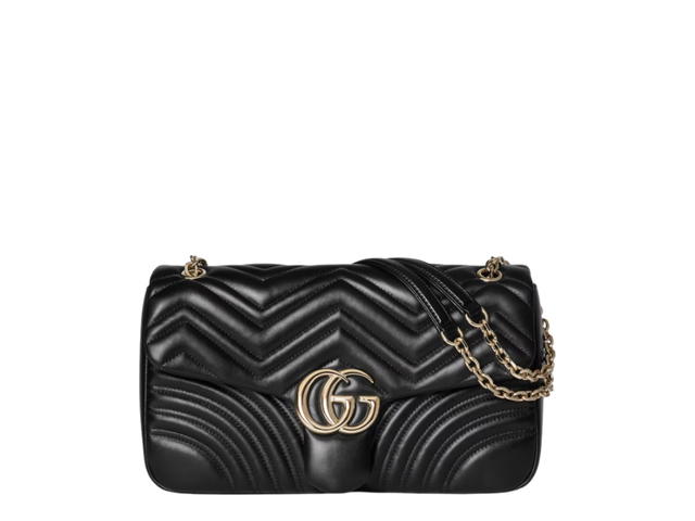 Gucci Gucci GG Marmont Large In Black Chevron Matelassé Lambskin With Light Gold Tone Hardware - view 1