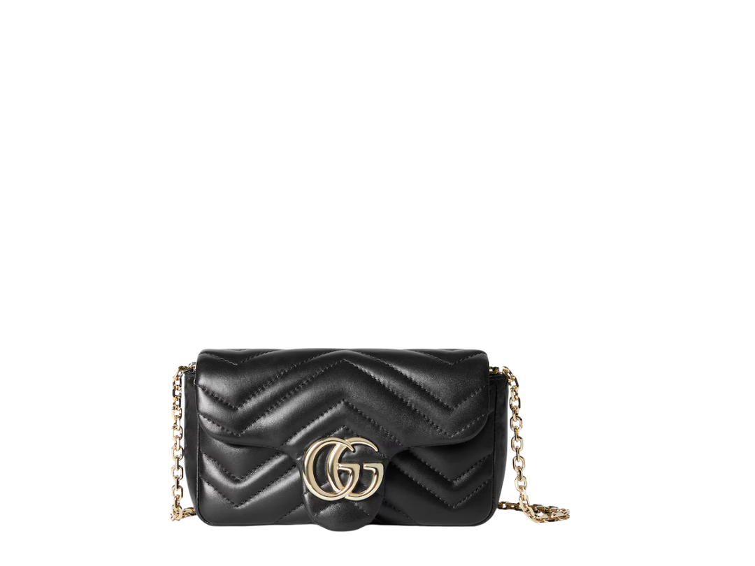 Gucci Gucci GG Marmont Mini In Black Chevron Matelassé Lambskin With Light Gold Tone Hardware