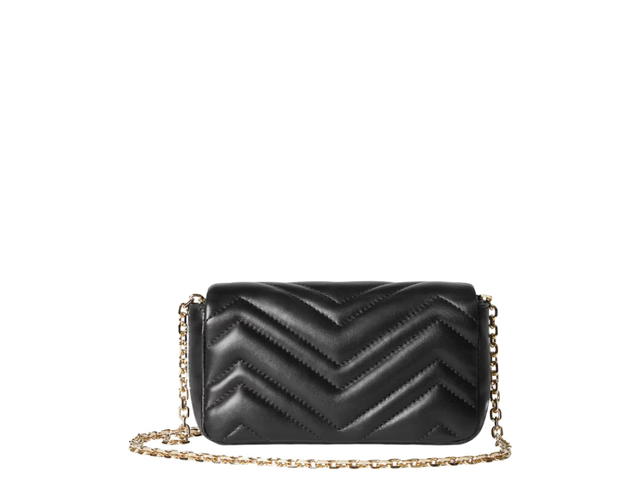 Gucci Gucci GG Marmont Mini In Black Chevron Matelassé Lambskin With Light Gold Tone Hardware - view 2