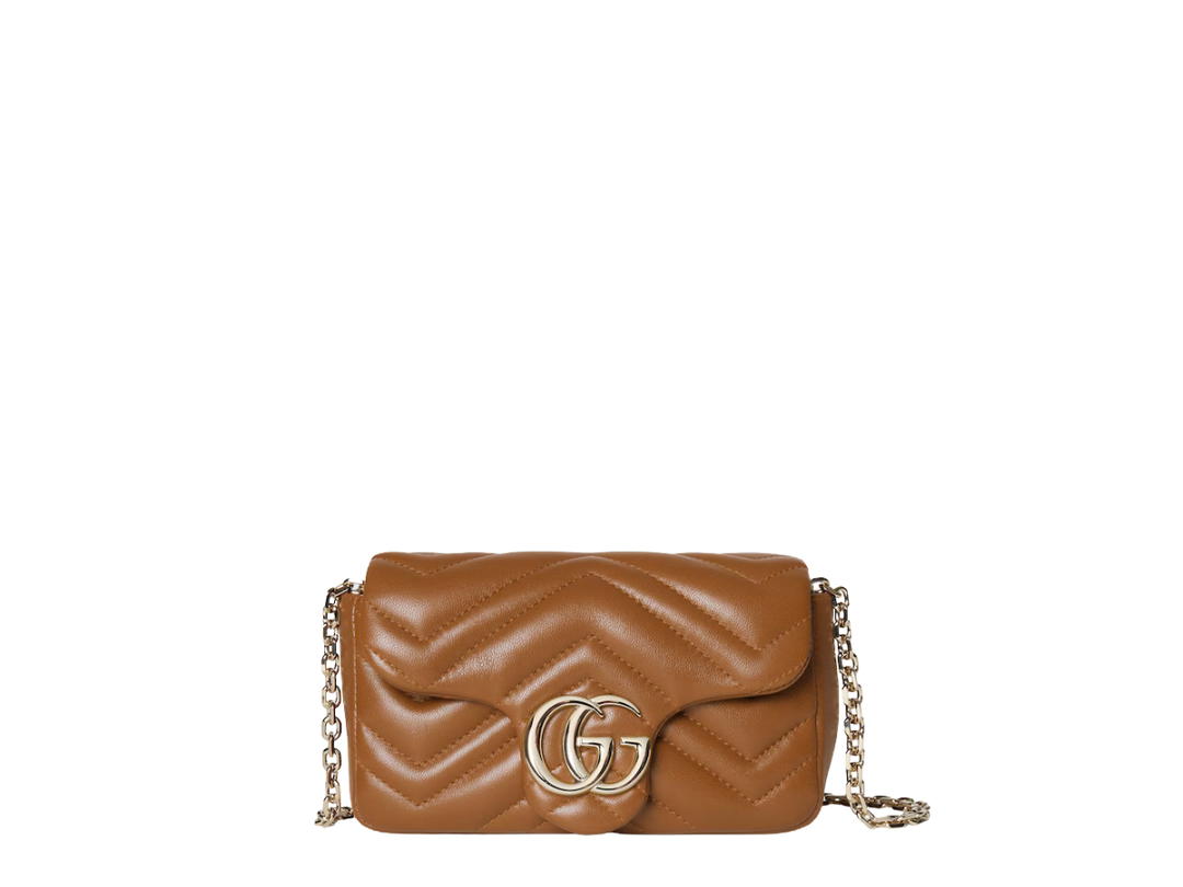 Gucci Gucci GG Marmont Mini In Brown Chevron Matelassé Lambskin With Light Gold Tone Hardware