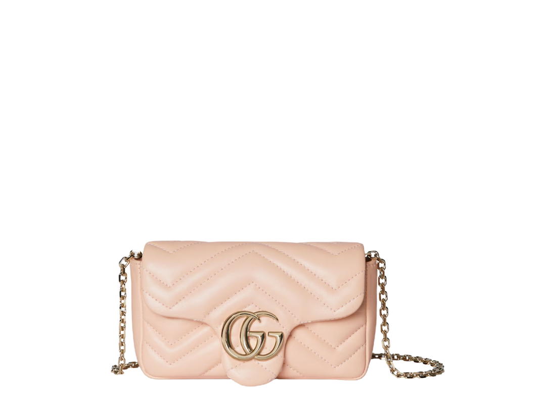 Gucci Gucci GG Marmont Mini In Matelassé Lambskin Pale Pink Chevron With Light Gold Tone Hardware