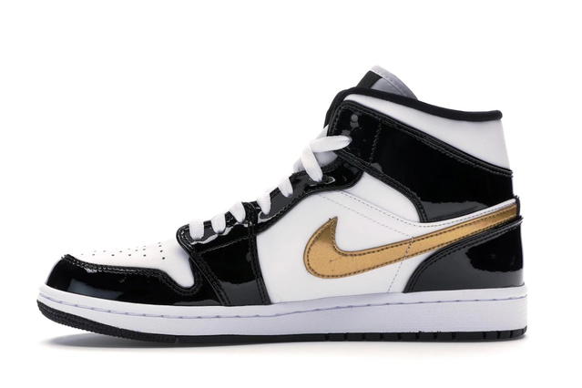 Jordan Jordan 1 Mid Patent Black White Gold - view 3