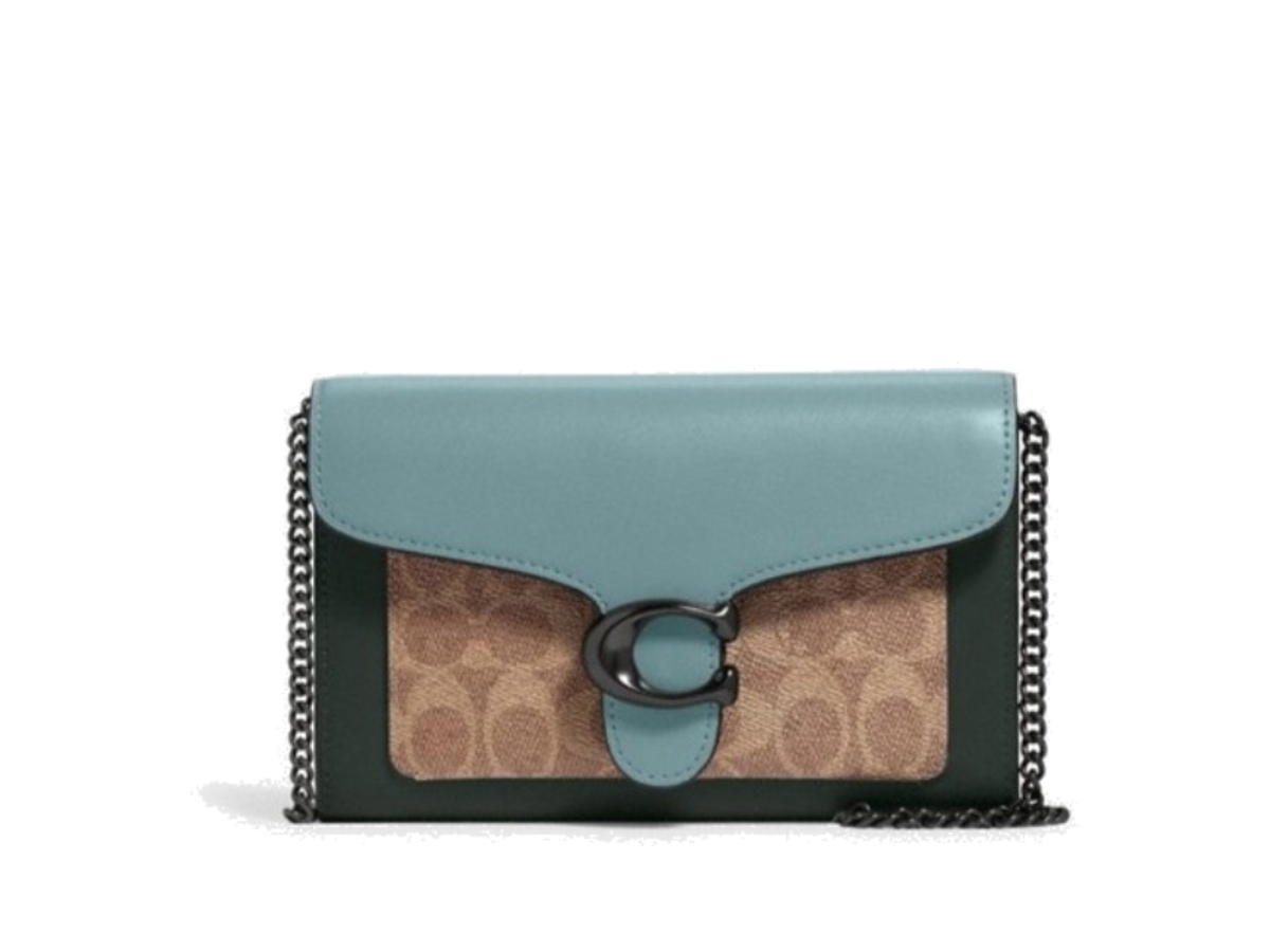 Coach Coach Tabby Chain Clutch In Colorblock Signature Canvas Tan Sage