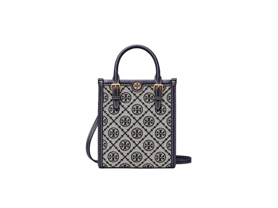 Tory Burch Tory Burch T Monogram Jacquard Mini Tote In Woven Jacquard With Magnetic Snap Closure Navy