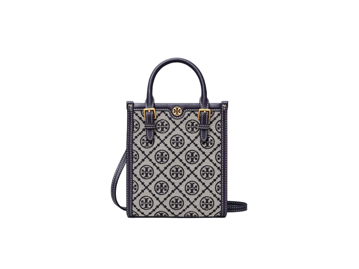 Tory Burch Tory Burch T Monogram Jacquard Mini Tote In Woven Jacquard With Magnetic Snap Closure Navy