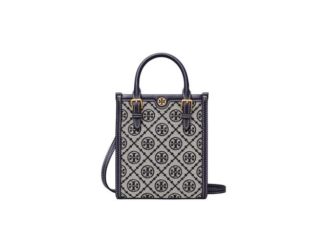 Tory Burch Tory Burch T Monogram Jacquard Mini Tote In Woven Jacquard With Magnetic Snap Closure Navy - view 1