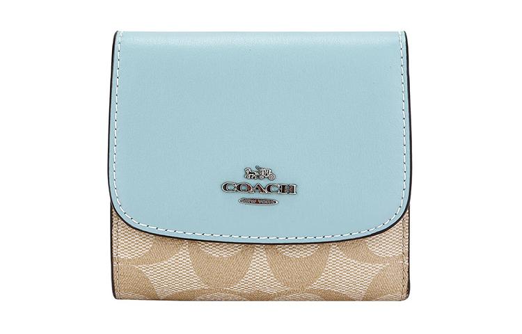Coach Coach Leather Wallet Women's Blue/Green With Khaki Monogram