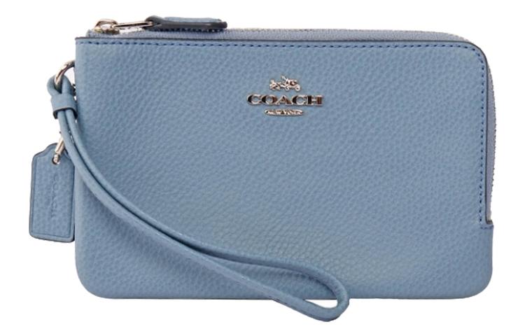 Coach Coach Corner Zip Leather Clutch Small Size Women's Morandi Color