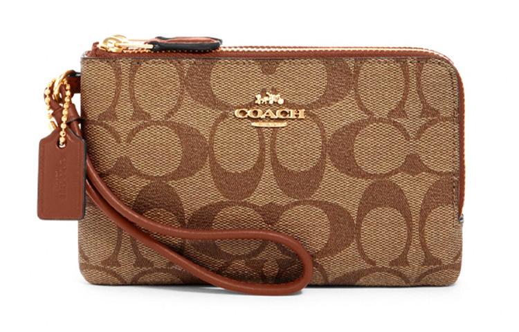 Coach Coach Corner Zip Canvas With Leather Coin Purse Mahjong Bag Clutch Women's Brown