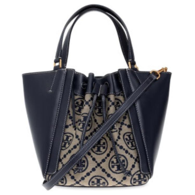 Tory Burch TORY BURCH T Monogram Leather Bucket Bag Tote Bag Shopping Bag Crossbody Bag Handbag Small Size Women's Marine Blue