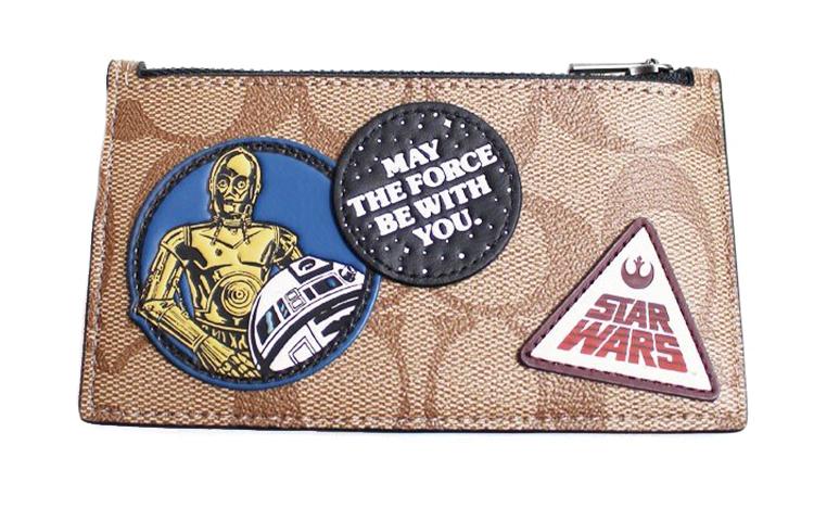 Coach Coach Xingji War Collaboration Card Case Coated Canvas With Leather Handheld Coin Card Pouch Mini Men's Khaki Monogram