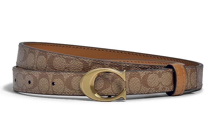 Coach Coach Vintage Gold Buckle Print Belt Leather Belts Women's Brown Width 2cm