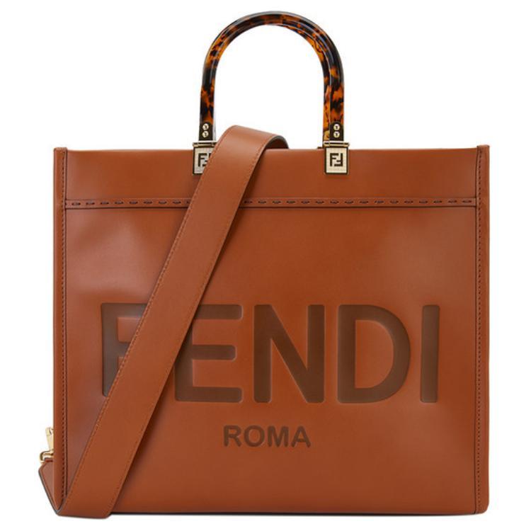 Fendi FENDI Sunshine Cow Leather Tote Bag Shopping Bag Shoulder Bag Crossbody Bag Handbags Medium Size Women's Brown