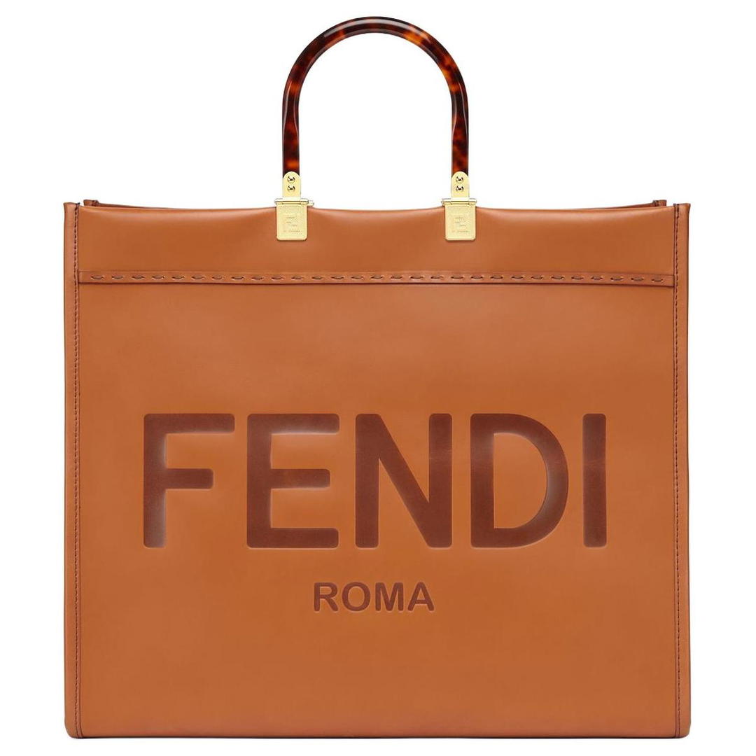 Fendi FENDI Sunshine Calfskin Tote Bag Shopping Bag Shoulder Bag Crossbody Bag Handbag Small Size Women's Brown
