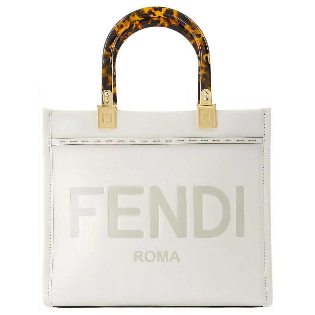 Fendi FENDI Sunshine Calfskin Tote Bag Shopping Bag Shoulder Bag Crossbody Bag Handbag Small Size Women's White