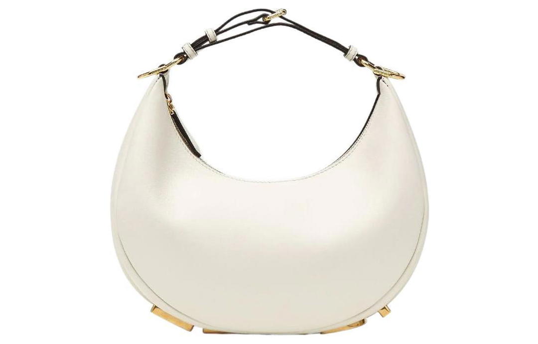 Fendi FENDI Fendigraphy Cow Leather Crescent Bag Shoulder Bag Handbag Shoulder Bag Small Size Women's White