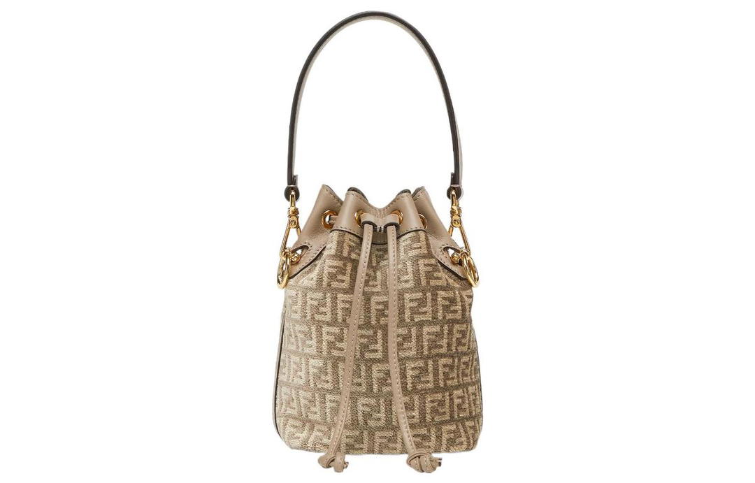 Fendi FENDI Mon Tresor Brocade Fabric Bucket Bag, Shoulder Bag, Crossbody Bag, Handbag Small Size Women's Dove Gray