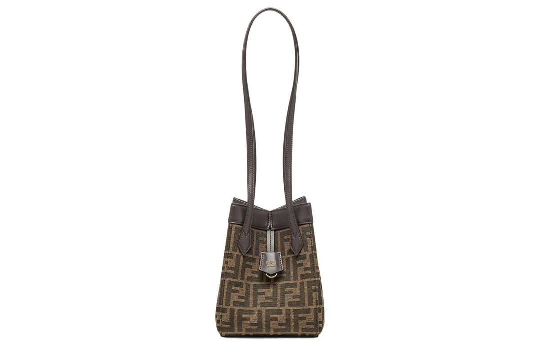 Fendi FENDI Cotton With Calfskin Origami Bag Bucket Bag Handbag Shoulder Bag Women's Brown