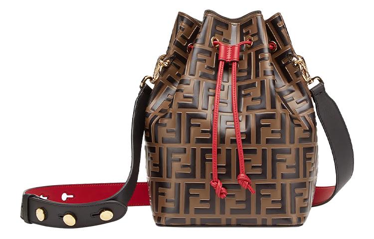 Fendi FENDI Mon Tresor Calfskin Bucket Bag Crossbody Bag Small Size Women's Brown/Red
