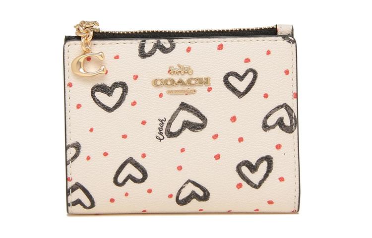 Coach Coach Leather Card Holder Key Pouch Coin Purse Mini Women's Ecru