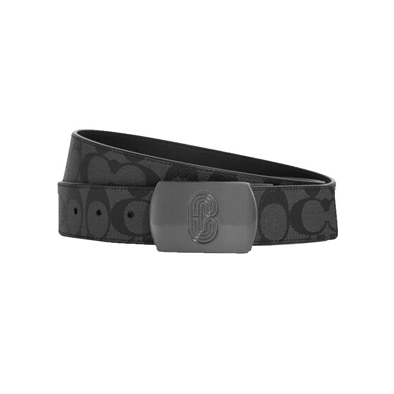 Coach Coach Leather Belts Men's Black Gray Color Width: 3.5cm