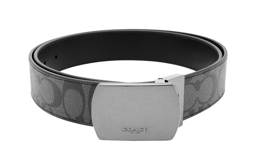Coach Coach Double Sided Embossed Plate Buckle PVC Leather Belts Men's Black Gray Color Width 3.8cm