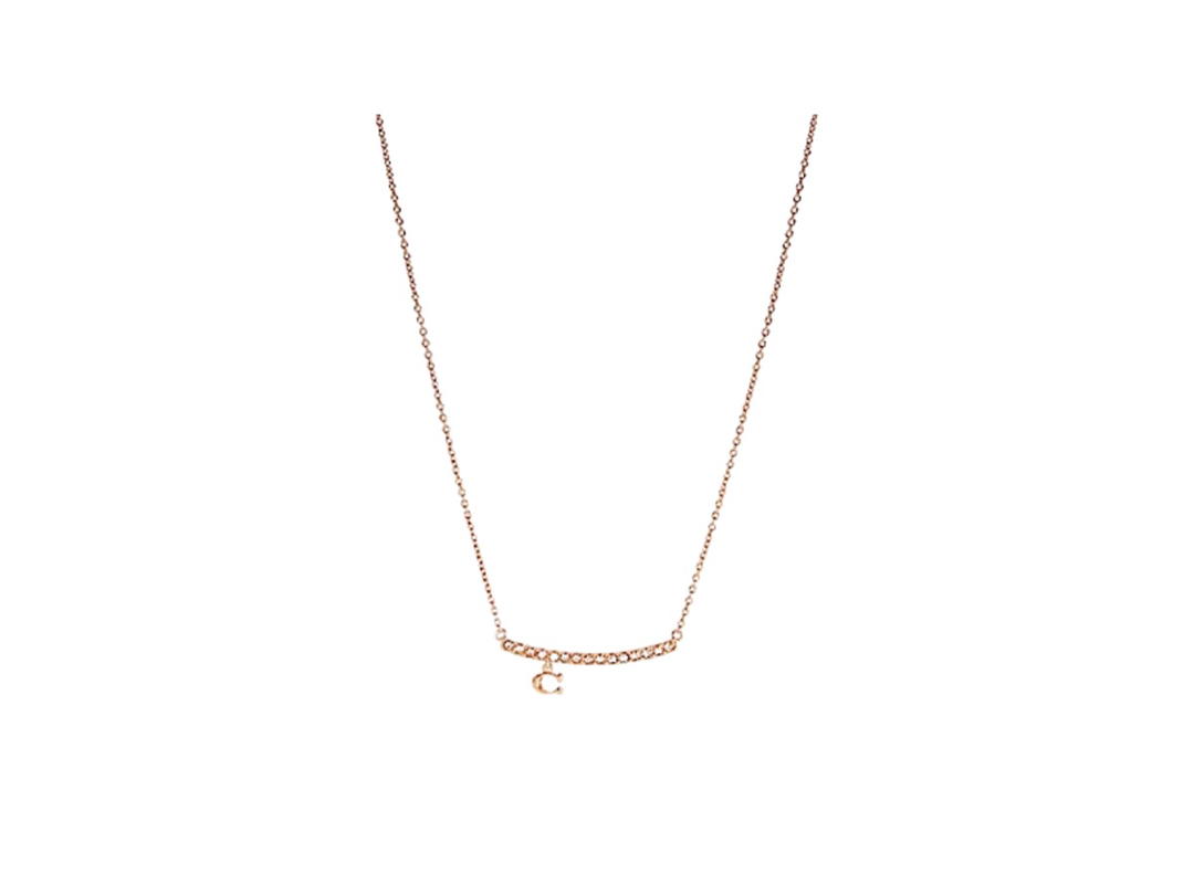 Coach Coach Signature Pave Bar Necklace Rose Gold