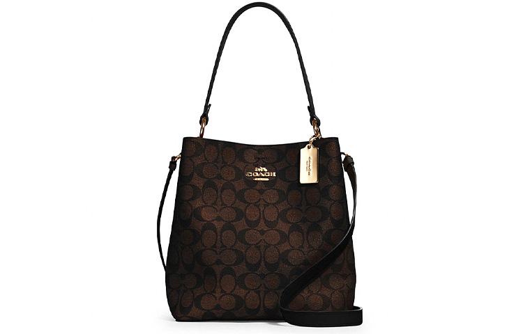 Coach Coach Town Canvas With Leather Bucket Bags Crossbody Bag Shoulder Bag Medium Size Women's Brown With Monogram