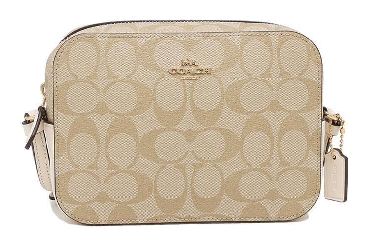 Coach Coach Camera Coated Canvas With Leather Camera Bag Shoulder Bag Crossbody Bag Women's White & Khaki