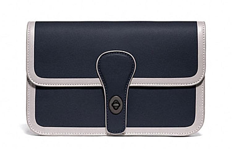 Coach Coach Turnlock Leather Shoulder Bag Crossbody Bag Fanny Pack Sling Bag Small Size Men's Gray Collides With Dark Blue