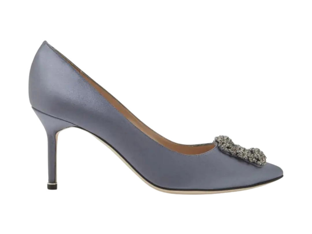 Manolo Blahnik Manolo Blahnik Hangisi 70 Grey Satin Jewel Buckle Pumps (Women's)