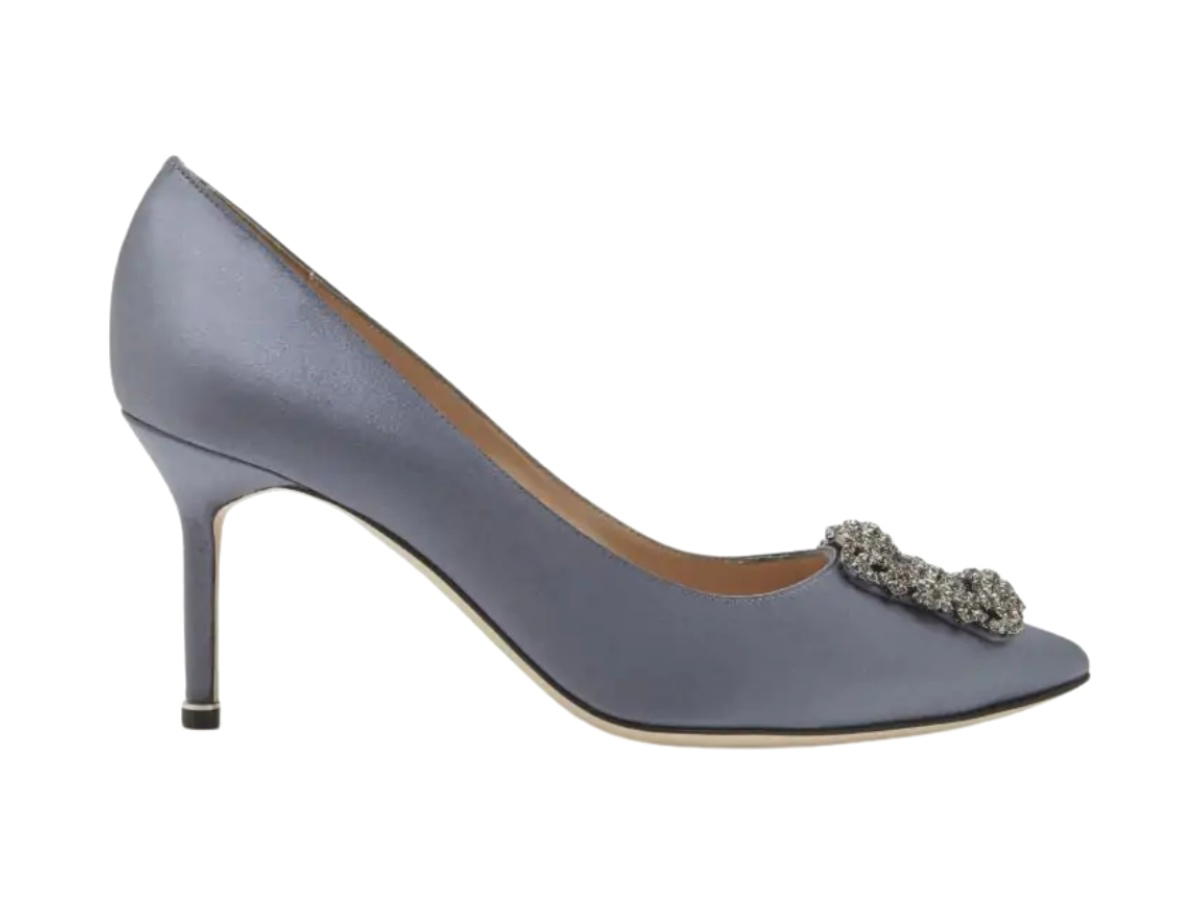 Manolo Blahnik Manolo Blahnik Hangisi 70 Grey Satin Jewel Buckle Pumps (Women's)