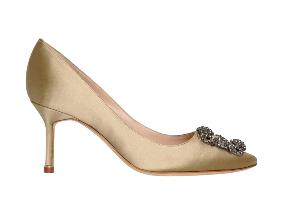 Manolo Blahnik Manolo Blahnik Hangisi 70 Sage Satin Pumps Beige (Women's)